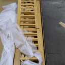 LOVMOR Twin Size Floor Bed with Fence and Door Rubber Wood Floor Bed with Safety Guardrails Natural