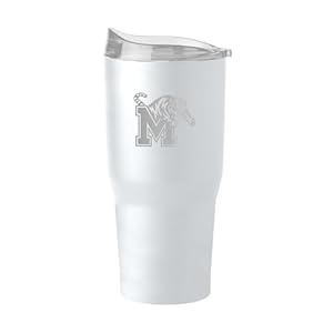 Logo Brands NCAA Memphis Tigers 30oz White Etch Powder Coat Tumbler - Insulated, Keeps Drinks Hot/Cold for Hours, High Lip Slider Lid