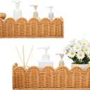 Ripeng 2 Pcs Scalloped Hanging Shower Caddy, Wicker Wall Bathroom Shelves, Waterproof Shower Shelves for Cosmetics, Toiletries Organization and Storage, Rattan Wall Rack for Bathroom Decor