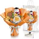 Giegxin 2025 Graduation Bear Flower Bouquet Set Includes Knitted Flower Bouquet Greeting Card Gift Bag for Graduation Flowers Party Favors Supplies(Orange)