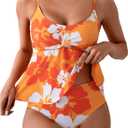 SweatyRocks Women's Floral Print Twist High Waisted Tankini Swimsuit 2 Piece Bathing Suit (Large, Multicolor)