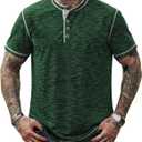 Men Henley Shirts Stretch Classic Summer Casual 5 Button T-Shirt (S-3XL) (L)