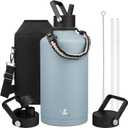 Konokyo Gallon Insulated Water Bottle with Straw,128 oz 3 Lids Water Jug with Carrying Bag,Paracord Handle, Double Wall Vacuum Stainless Steel Metal Flask,Storm Blue