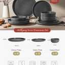Famiware Milkyway Plates and Bowls Sets, 12 Pieces Dinnerware Sets, Reactive Glaze Dish Set, Stoneware Dishes Set for 4, Matte Dark Charcoal