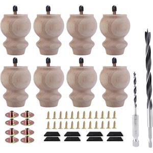 3 Inch Wooden Unfinished Bun Feet for Dresser Legs Couch Sofa Cabinet Ottoman DIY Replacement Wood Furniture Legs Set of 8 M8 Bolt Screw in (3)