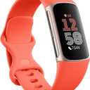 Fitbit Charge 6 Fitness Tracker with Google apps, Heart Rate on Exercise Equipment, 6-Months Premium Membership Included, GPS, Health Tools and More, Gold/Coral, One Size (S & L Bands Included)