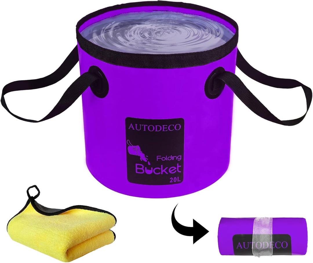AUTODECO Collapsible Bucket 5 Gallon Container Folding Water Bucket Portable Wash Basin for Camping Fishing Travelling Outdoor Gardening Car Washing Purple 1Pcs 20L