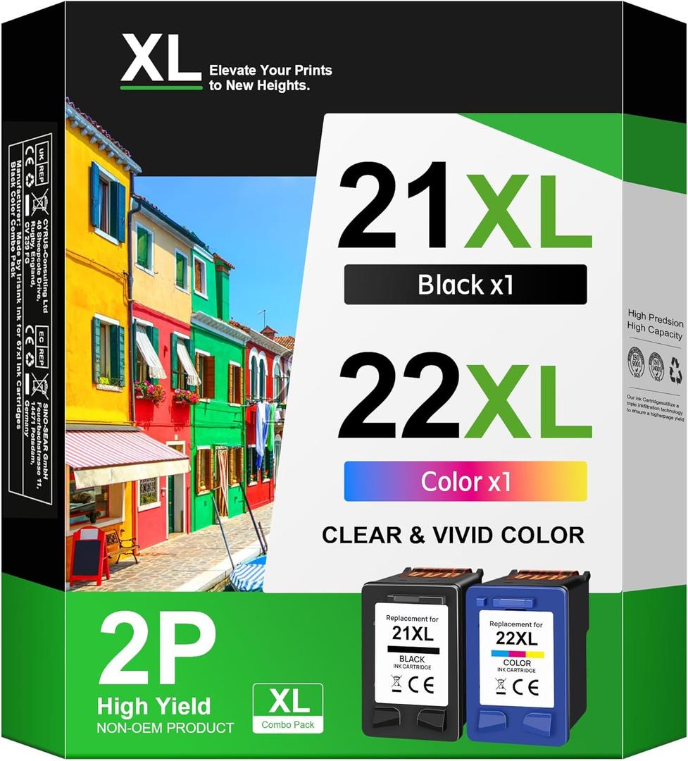 HALLOLUX 901XL Ink Cartridges Remanufactured for HP 901 Ink Cartridges Compatible with OfficeJet 4500 J4500 J4524 J4540 J4550 J4580 J4624 J4680 Printers, Black and Tri-Color, 2 Pack