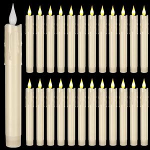 Baquler 24 Pcs 7.5 Inch Ivory Flameless Taper Candles Electric Fake Candle Sticks Battery Operated Flickering LED Candlestick Window Plastic Candle for Wedding Halloween Christmas Decor(No Battery)