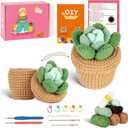Finnacy Crochet Kit for Beginners Adults,Potted Succulent Plant Crochet Storage Box, All You Need in, Include Crochet Yarns, Hook, Step-by-Step Video, Instruction and Crochet Accessories