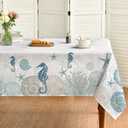 Horaldaily Summer Tablecloth 60104 Inch Rectangular, Sealife Hippocampus Starfish Seaweed Conch Blue Washable Seasonal Table Cover for Party Picnic Dinner Decor