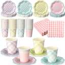 Yungyan 216 Pcs 72 Guests Pastel Gingham Party Supplies 6 Inch Plaid Paper Plates and 9 oz Cups and Napkins Tableware Set for Birthday Bridal Shower BBQ Picnic Party Supplies Decoration