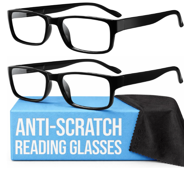 Gaoye +2, 2-Pack of Reading Glasses - Blue-Light Filter, UV Protection - Readers with R