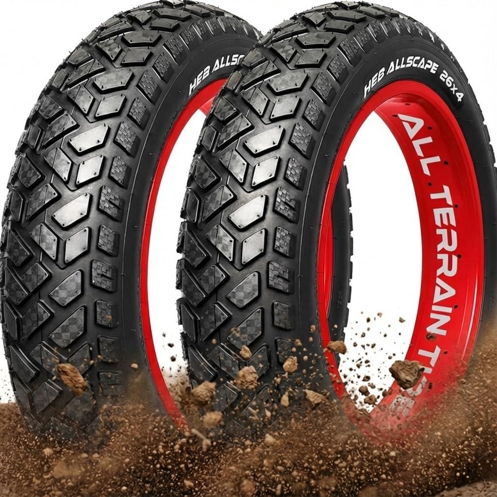 HEB Allscape 26x4.0 E-Bike Fat Tire  Puncture Resistant 26 Inch Electric Bike Tire, 2X Thicker Heavy Duty 26x4 Ebike Tire for 26x4.0 Fat Tire E Bikes, All-Terrain Street & Trail  2 Pack