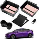 2025 Upgrade Center Console Organizer Tray for Tesla Model Y Accessories 2024-2020/For Tesla Model 3 Accessories 2023-2021 [Slide Smoothly/US Patent] Cup Holder Pink