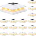 APONUO Solar Post Cap Lights 16-Pack, White IP64 Waterproof 16 LED Fence Post Solar Lights for 4x4 5x5 6x6 Wood/Vinyl Posts, 2-Mode Deck Post Lights Solar Powered, 10-Hr Lighting for Patio Yard Porch