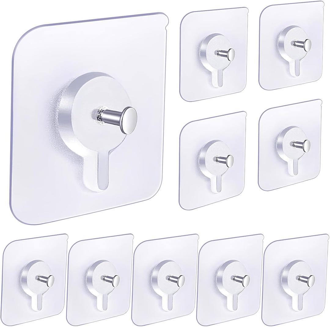 Adhesive Hooks for Wall(13lb Max), Wall Hangers Without Nails for Photos Frames, Utility Waterproof and Oil Resistant Hooks for Decorations and Bathroom Kitchen Racks -10 Pack