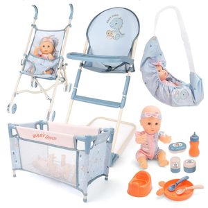 deAO Baby Doll Stroller Set 12" Baby Doll with Accessories Crib Bed High Chair, Nursery Role Play Set Toys Storage Bag,Foldable Storller, Pretend Play Birthday Gifts for Toddler Girls Boys