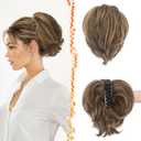 BARSDAR Claw Clip Short Human Hair Ponytail Extension - 8 Inch DIY Styles Claw Clip Real Human Hair Messy Bun Hairpieces for Women - Bendable Metals Short Natural Medium Brown Blonde Ponytail Daily