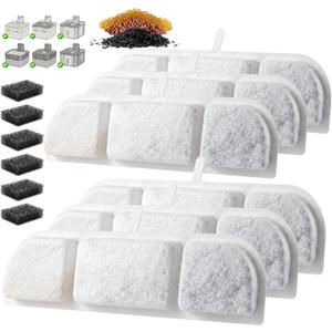 2 x 6 Pack Cat Water Fountain Filter Replacement, Fits Wireless Cat Fountain Filter, Multi-Layer Filtration Pet Fountain Filter Replacement, 6 Filters + 6 Pre-Filter Sponges