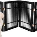 Urnporium Pet Dog Gate Freestanding, Strong Durable Folding Wooden Fence, Portable Acacia Hardwood Safety Barrier for Indoor & Outdoor Use (Black Pet Gate, 6 Panel 24" Tall)
