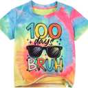 LUKYCILD Kids 100 Days of School Shirts 100 Days Celebration Tshirt Toddler Funny Letter Print Tee Top Boys Girls Outfits (3-4T, Tie Dye)