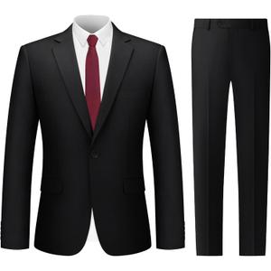 Cooper & Nelson Men's Suit 2 Piece Set, One Button Slim Fit Tuxedo with Jacket Pants Tie for Wedding, Business, Prom, Large