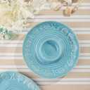 Certified International Coastline Blue Stoneware CHIP N DIP SERVER 13.5 Inches, embossed coastal shell and starfish server with glossy sea-blue glaze, Large