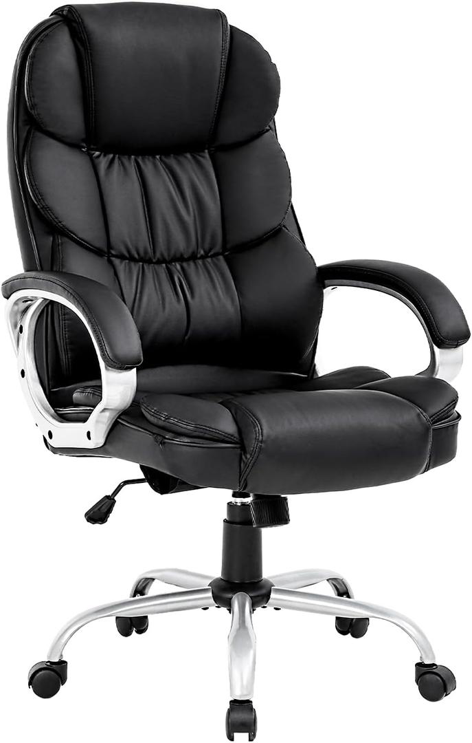 BestOffice Office Chair Cheap Desk Chair Ergonomic Computer Chair with Lumbar Support Arms Headrest PU Leather Modern Rolling Swivel Executive Chair for Back Pain Women Men Adults,Black