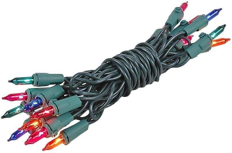Novelty Lights 8.5 Feet 20 Bulb Multicolor Mini Light String on Green Wire, Non-Connectable Incandescent Fairy Lights for Bottles and Crafts, 4" Bulb Spacing, 24" Lead, Stackable Fused Plug