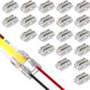 20 Pack LED Strip Connectors 8-in-1 for 10mm 2-Pin COB and SMD 2835/3528 Strip Lights 20-22 AWG, Strip to Strip Strip to Wire Corner Straight, Solderless Gapless Transparent No Dark Area