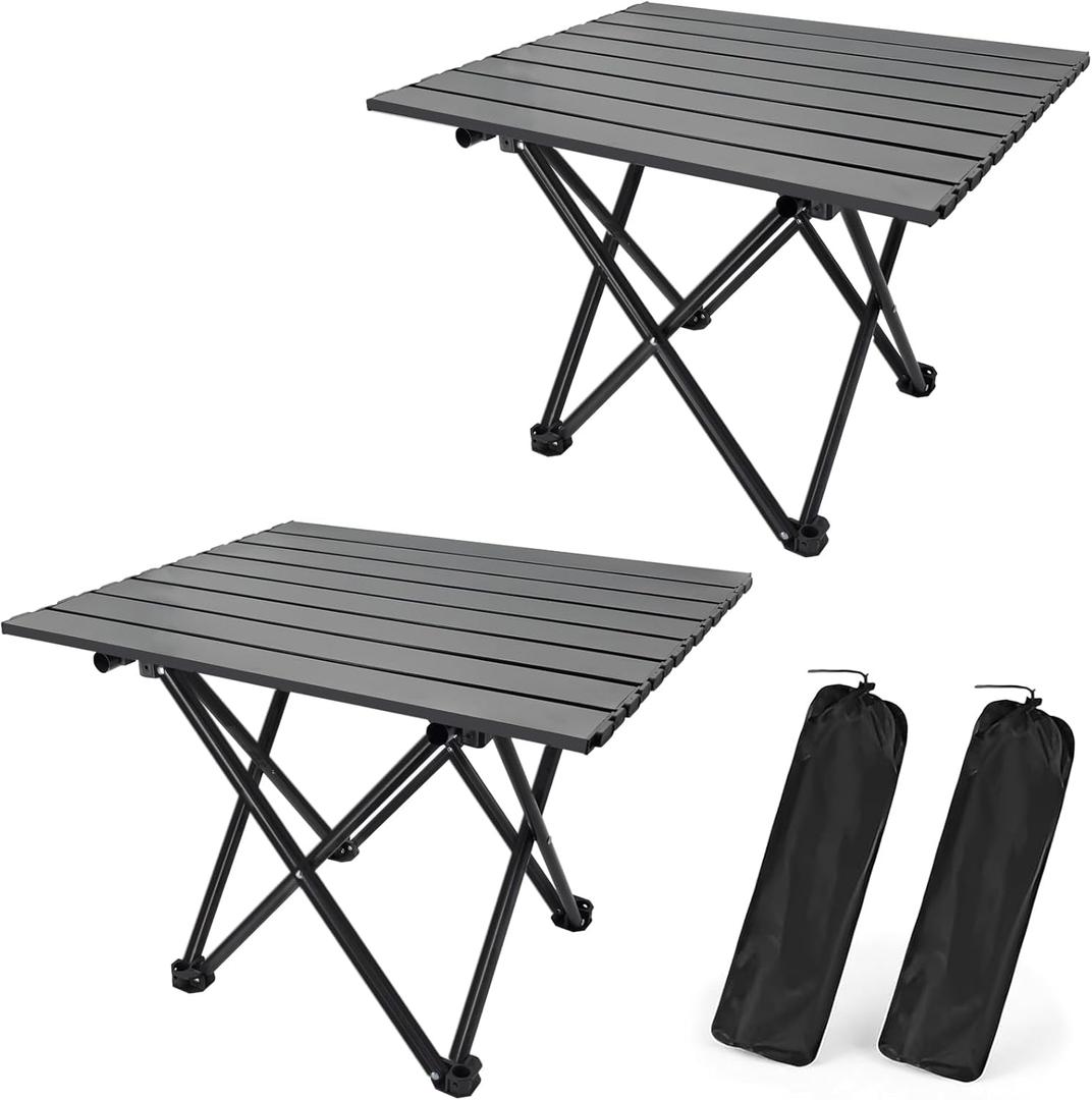 2 Pack Portable Camping Table Foldable, Ultralight Small Folding Beach Table with Carry Bag for Outdoor Travel, Beach, Camp, Picnic, BBQ, Cooking, Festival, Boat, Home Use (Black-M), Medium-22.1″L
