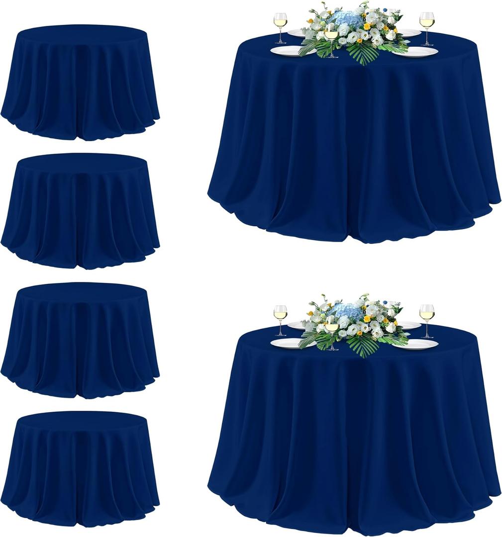 sancua Round Tablecloth 132 Inch Diameter, 6 Pack - Circle Polyester Fabric Table Cloth for Wedding Party Reception Banquet Birthday, Washable Formal Table Cover (Fit 54-96 Inch Tables), Navy Blue