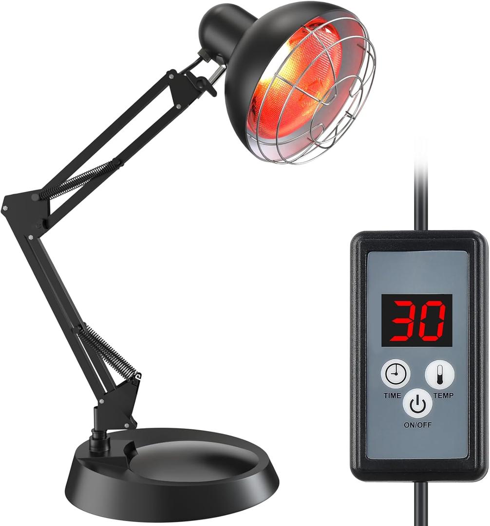 Infrared Light Heat Lamp, Near Red Light Therapy for Body Muscle Joint Pain Relieve 150W Bulb with Adjustable Stand, Timer