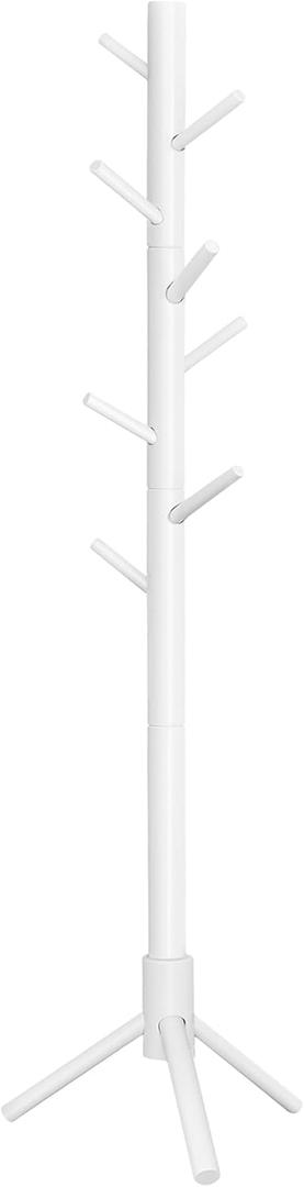 VASAGLE Solid Wood Coat Rack, Free Standing Tree-Shaped Coat Rack with 8 Hooks, 3 Height Options, for Clothes, Hats, Bags, Living Room, Bedroom, Home Office, White URCR04WT