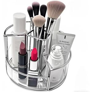 360 Rotate Makeup Brush Holder, Makeup Organizers Countertop, Perfume Tray, Bathroom Organizer and Storage for Eyeliner,Lipstick, Lazy Susan Organizer for Vanity Cabinet Dresser Bathroom (Silver)