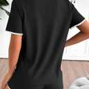 Hilinker Womens Button Up Pajamas V Neck Short Sleeve Tops and Shorts Sleepwear 2 Piece Lounge Set Black Small