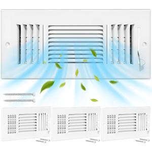 8 Pcs 12x6 Inch Ceiling Vent Register for Home, White 3 Way Sidewall Solid Steel Wall Air Vent Registers AC Ceiling Vent Return Covers, Interior Size 12 x 6 Inch