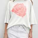 Tankaneo Womens Oversized Half Sleeve T-Shirts Summer Casual Crew Neck Tunic Tops Loose Fit Boxy Basic Tees (White) M