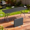 BestOffice 6 FT Picnic Table, Portable Plastic Folding Table with Carrying Handle Perfect for Picnics, Parties, Party and Camping, Grey