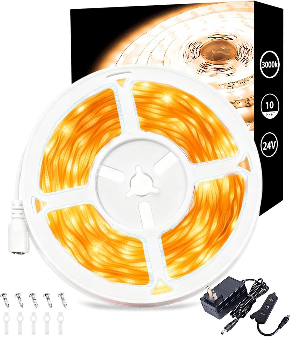 3000K Warm White Led Lights Strip Rope Lights for Housewarming Party Indoor Decor Cuttable Strip Lights for Baby Room Bedroom Bathroom Living Room Kitchen Ceiling Wall Vanity Mirror Decoration, 10 FT