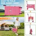 Collapsible Wagon Cart, 380LBS Heavy Duty Utility Wagons with All-Terrain Wheels, Foldable Grocery Carts for Gardening, Shopping, Beach, Camping,Pink