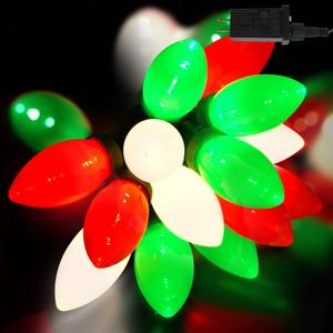 HAYATA C9 Bulbs Christmas Lights 50 LED 36ft Strawberry String Light Red&White&Green - Fairy Lighting for Outdoor, Indoor, Garden, Yard, Party, Home, Wreath, Garland, Christmas Tree Decorations (Multicolor)