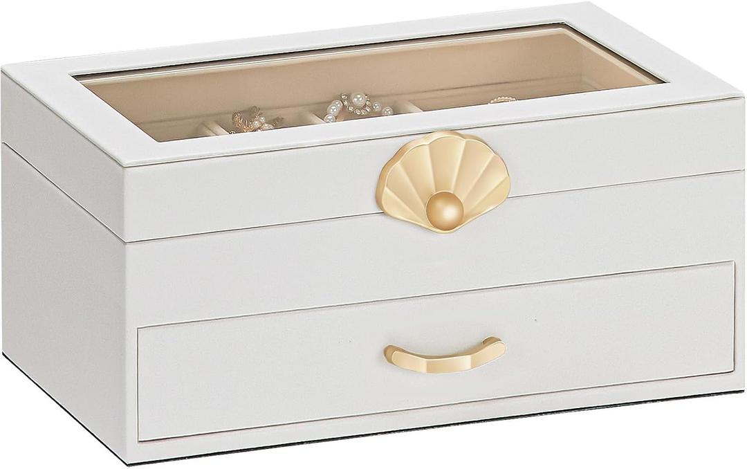 Enthralite Jewelry Box with 1 Drawers: Display Organizer for Earrings Necklaces - Christmas Gifts for Girls Women (White)