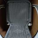 Stackable Rattan Dining Arm Chair Set, 28.5" H x 21.75" W x 23.5" D, Gray Finish, Curved Back, Black Steel Frame, Modern Indoor/Outdoor Seating for Patio, Restaurant, Café or Kitchen