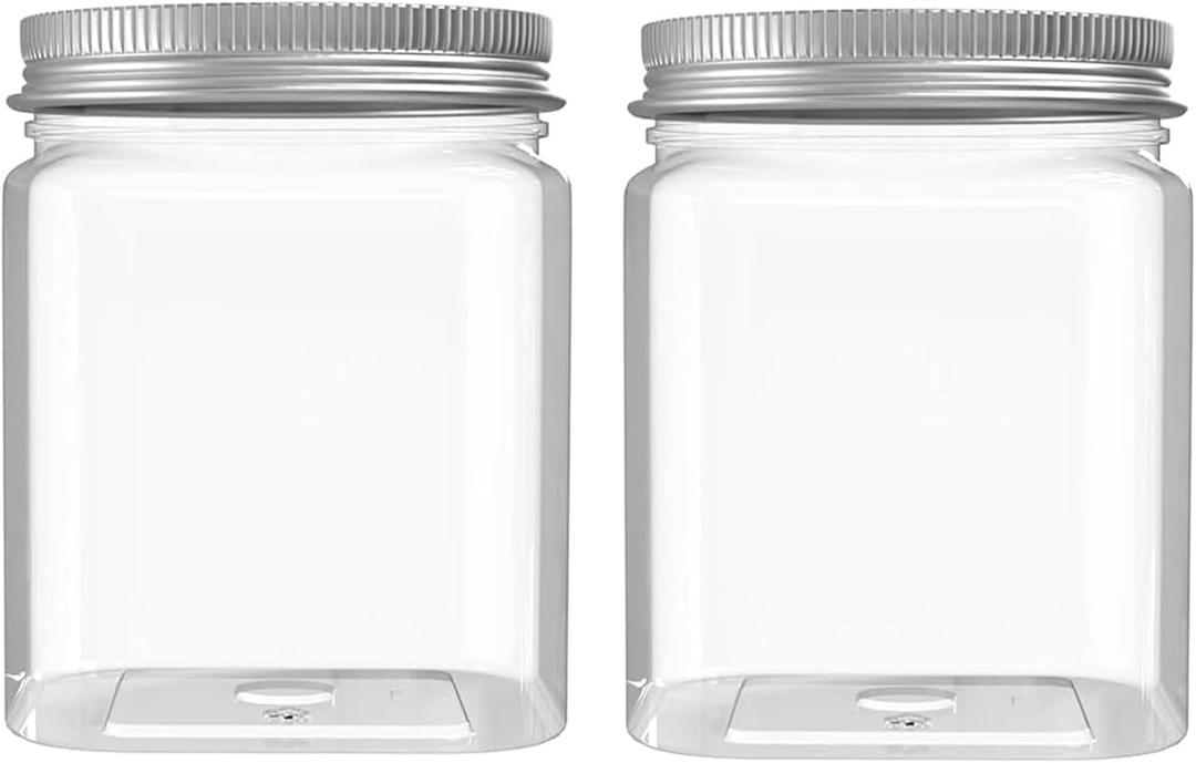 MANSHU 6 Pack 24 Oz Clear plastic jar, Refillable Kitchen Storage Containers, For Kitchen & Household, Aluminum cap.