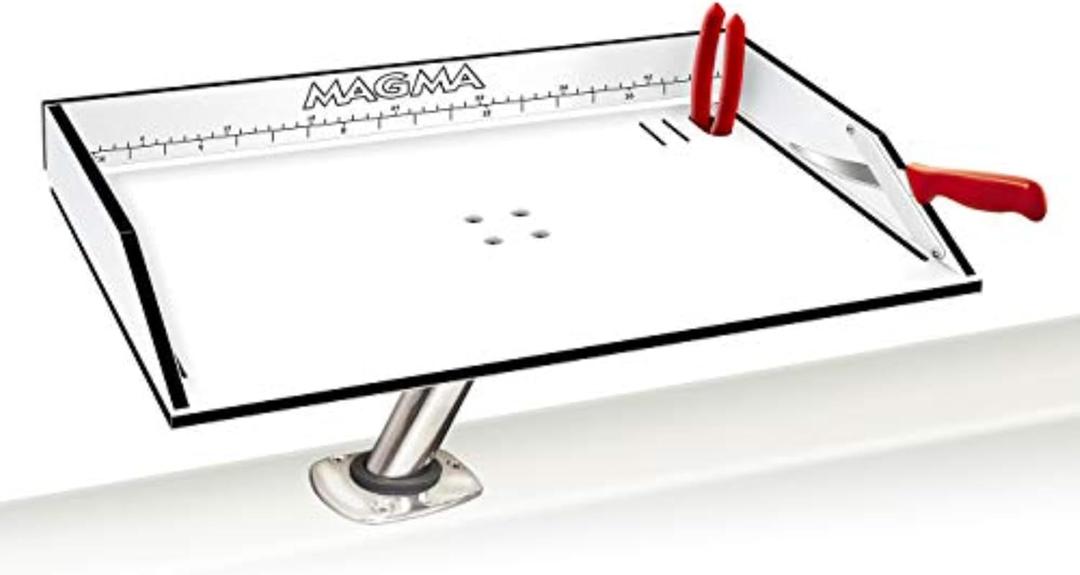 Magma's 21" Inch Fishing Fillet Table - Bait/Fillet Mate with LeveLock Mount, Rod Holder - HDPE, UV-Stabilized - Knife Holster, Plier Storage - USA Made, Corrosion Resistant - Boat Dock Accessories (White/Black)