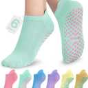 Muezna 6 Pairs Pilates Grip Socks for Women, Non Slip Yoga Socks with Grips, Grippy Socks for Barre, and Hospital (Blue), M