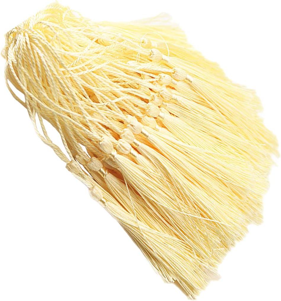 MSCFTFB 120 Pieces 5inch Silk Floss Tassels with Hang Loops Mini Tassels Mala Tassel Kits for Bookmarks Earring Dreamcatcher Jewerly Making Belt Clothing Curtain Decorations (Beige)