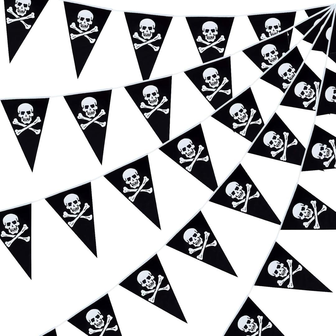 Tatuo 60 Pcs Pirate Banner Skull Pirate Flag Birthday Party Decorations Jolly Roger Ship Triangle Pennant Bunting Decor for Wedding Celebration Decor Outdoor Party Supplies